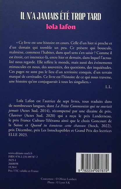 Back cover of Il n'a jamais été trop tard