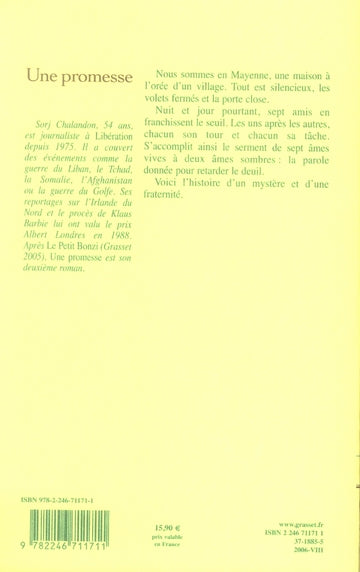 Back cover of Une promesse                     (IMPRESSION A LA DEMANDEPRIX MEDICIS 2006)