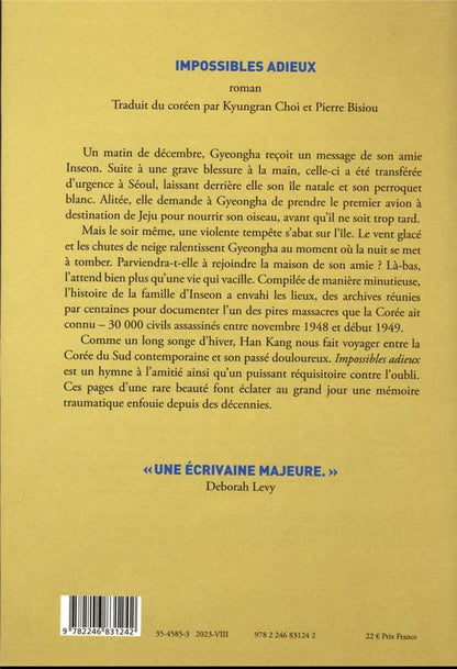 Back cover of Impossibles adieux                     (traduction conjointe Pierre Bisiou)
