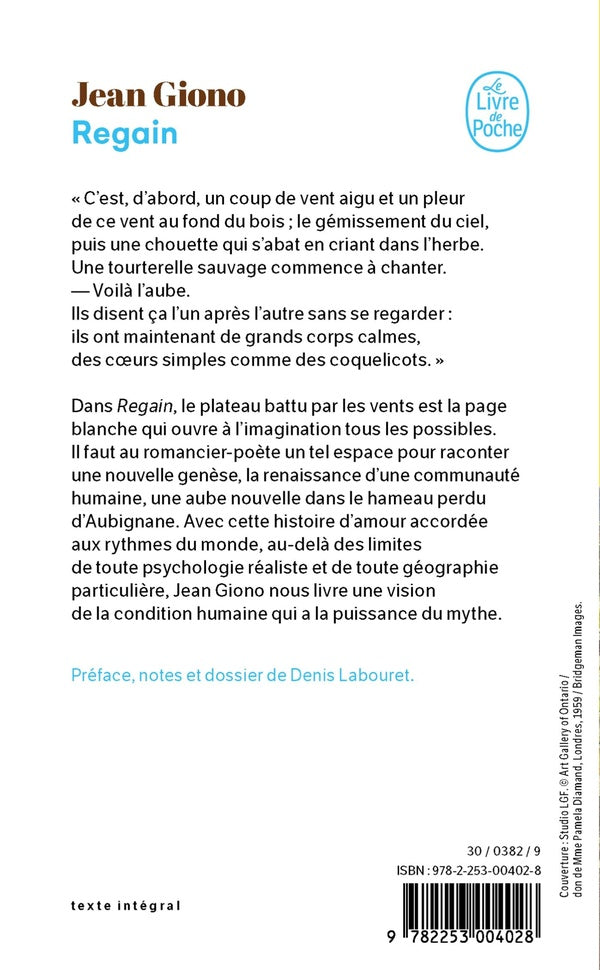 Back cover of Regain                     (préface d'Anne-Marie Marina-Médiavilla)