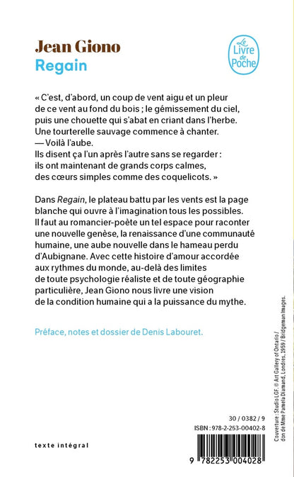 Back cover of Regain                     (préface d'Anne-Marie Marina-Médiavilla)