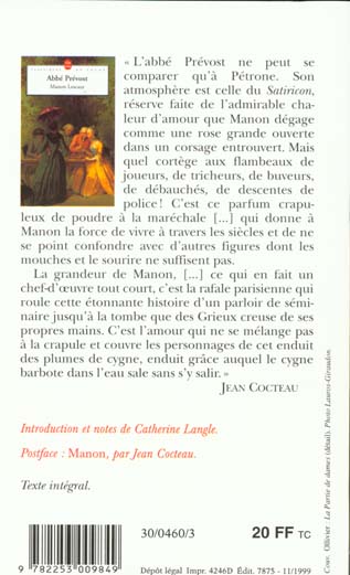 Back cover of Manon lescaut
