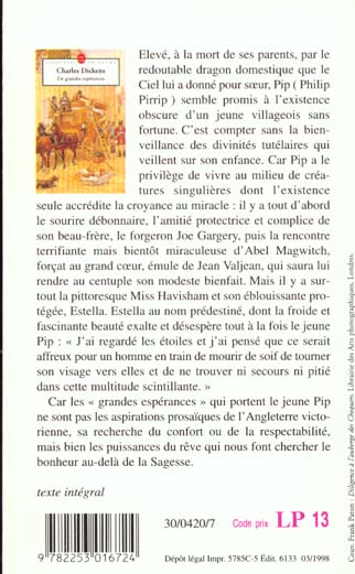 Back cover of De grandes espérances