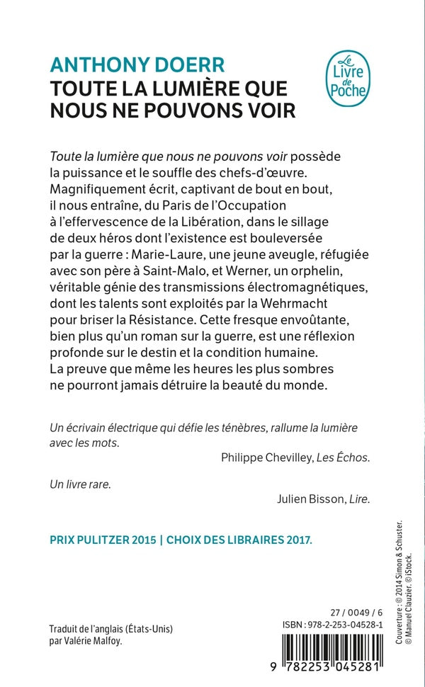 Back cover of Toute la lumière que nous ne pouvons voir