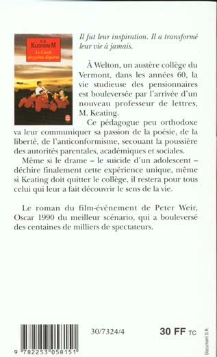Back cover of Le cercle des poètes disparus