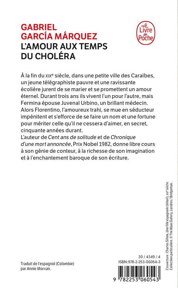 Back cover of L'amour aux temps du choléra