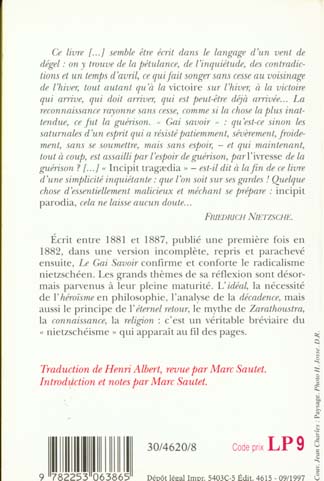 Back cover of Le Gai Savoir
