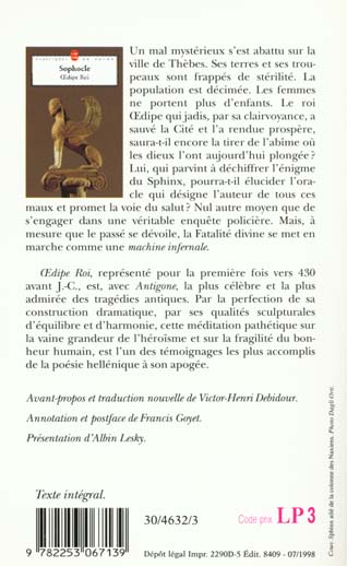 Back cover of Oedipe roi