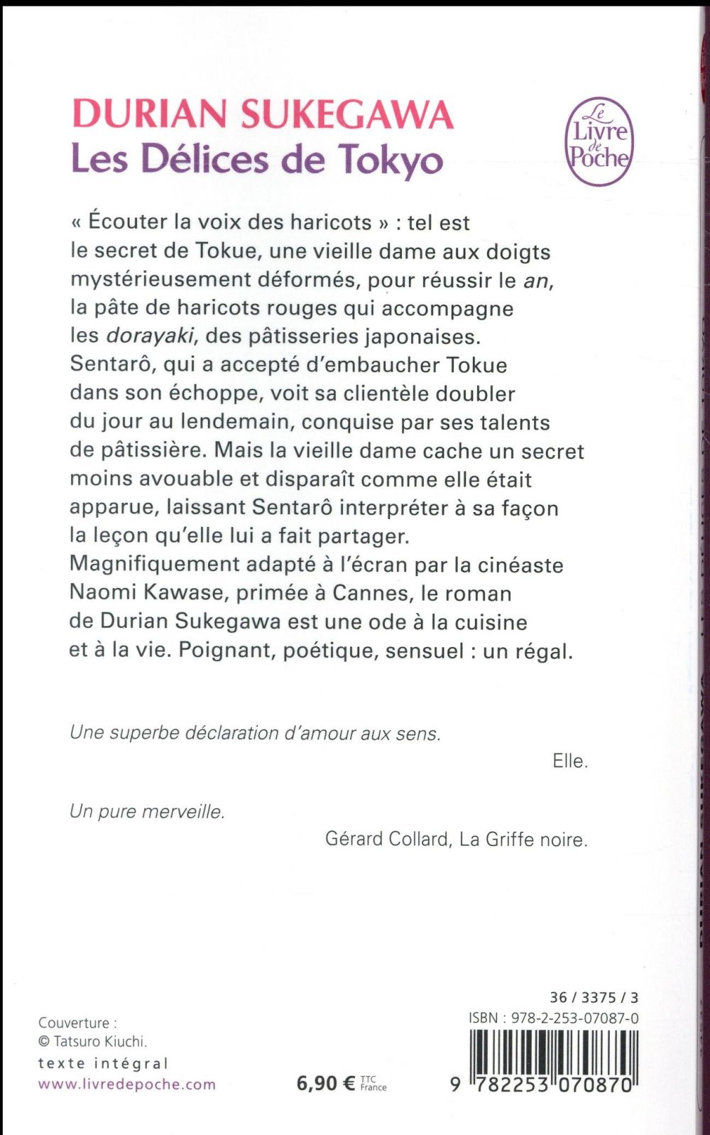 Back cover of Les délices de Tokyo
