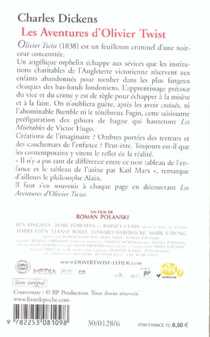 Back cover of Les aventures d'Oliver Twist