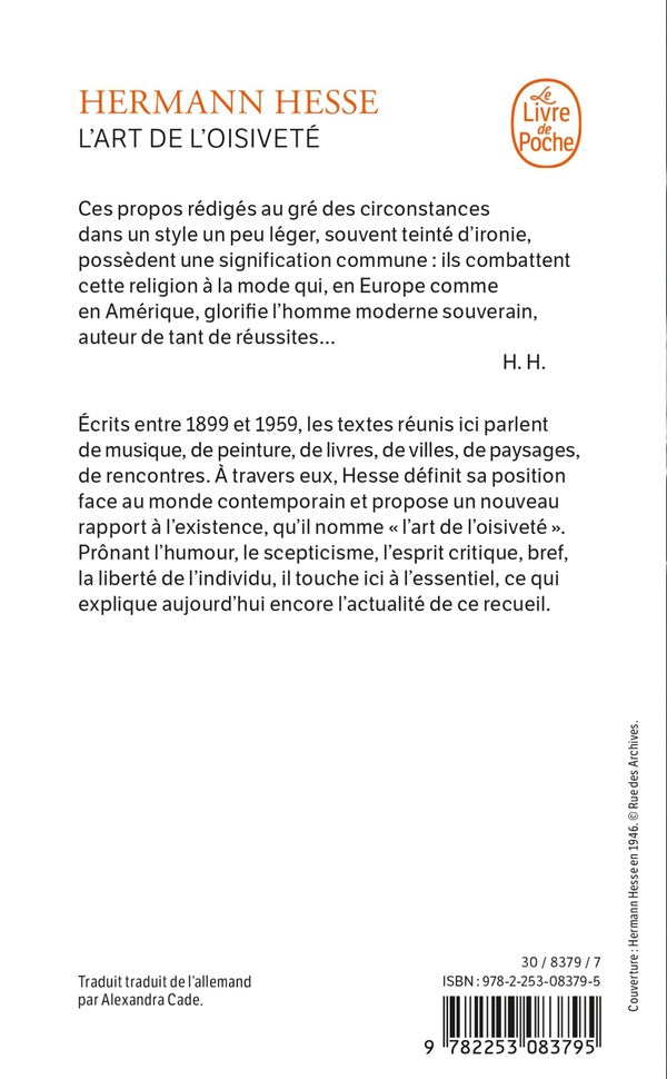Back cover of L'art de l'oisiveté
