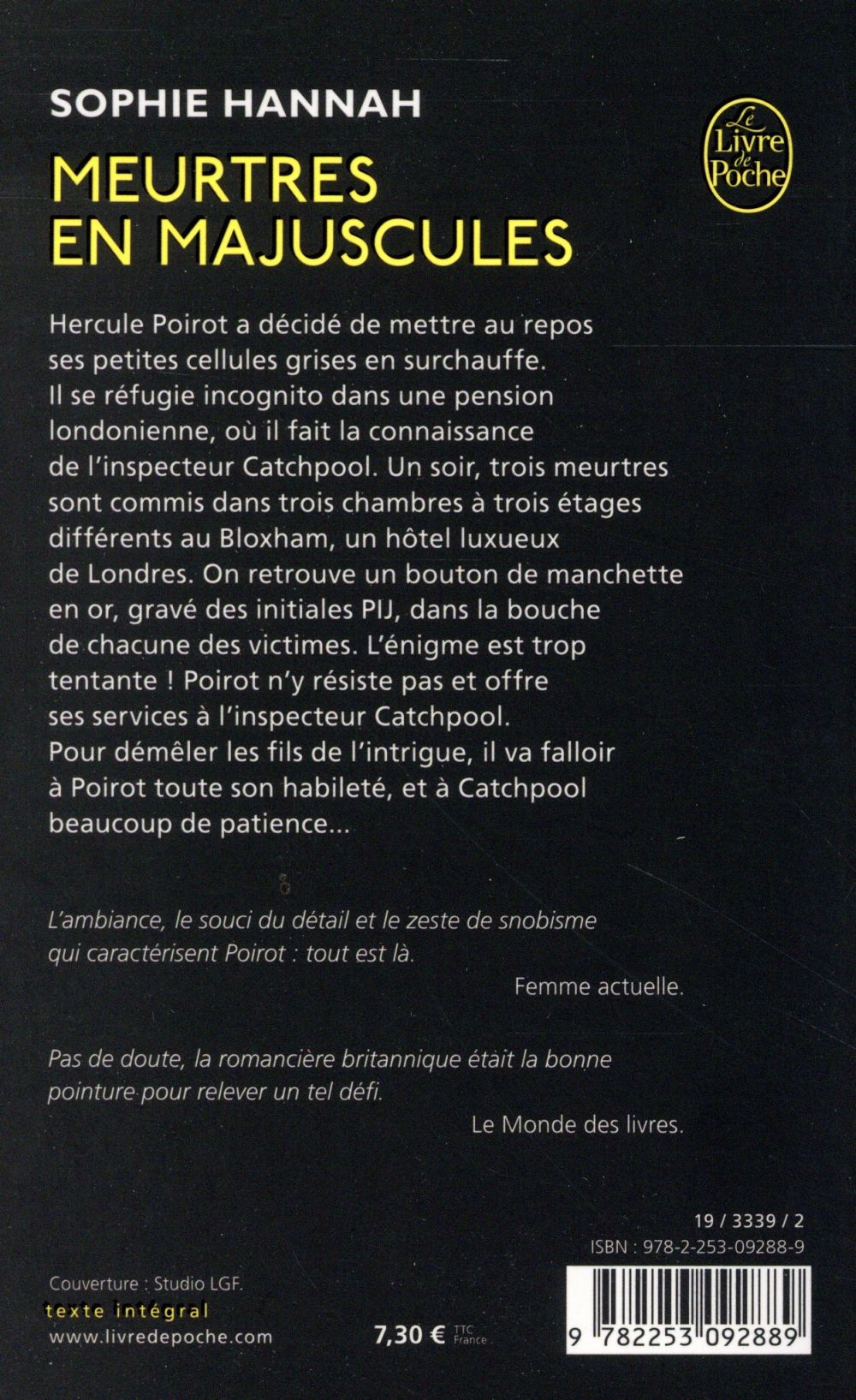 Back cover of Meurtres en majuscules