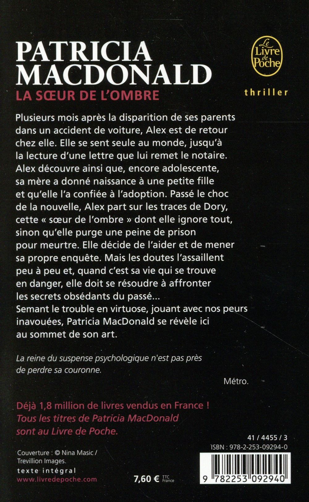 Back cover of La soeur de l'ombre