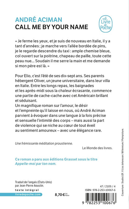 Back cover of Call me by your name