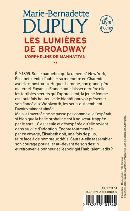 Back cover of L'orpheline de Manhattan Tome 2 : les lumières de Broadway