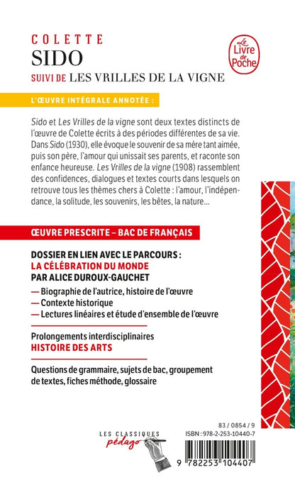 Back cover of Sido ; les vrilles de la vigne                     (édition pédagogique)