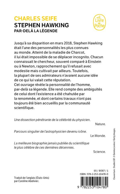 Back cover of Stephen Hawking : par-delà la légende