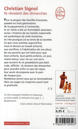 Back cover of Ils rêvaient des dimanches