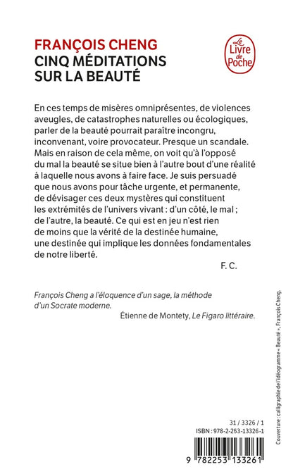 Back cover of Cinq méditations sur la beauté