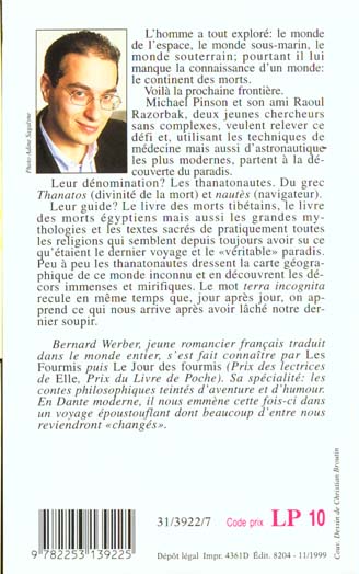 Back cover of Les thanatonautes