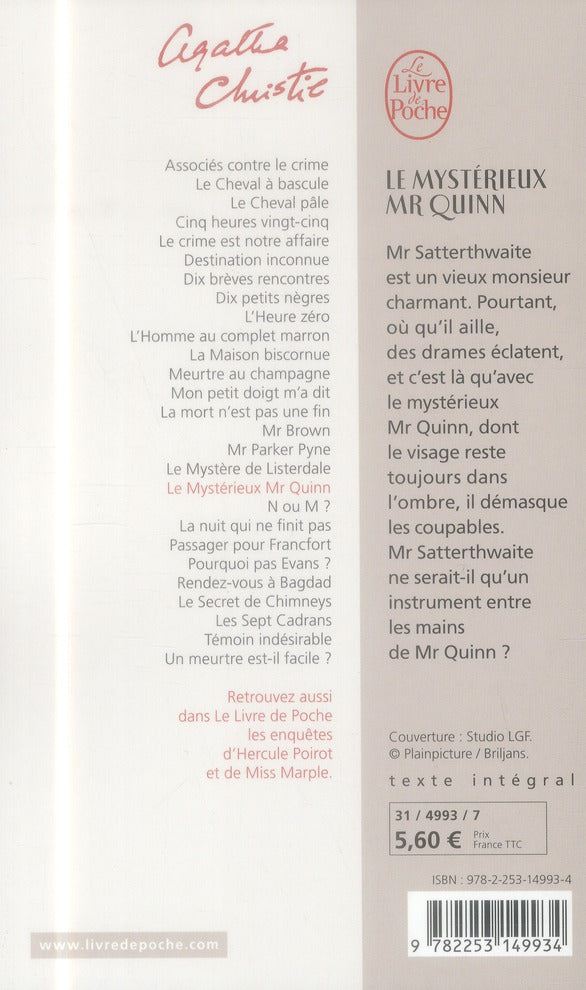 Back cover of Le mysterieux Mr Quinn