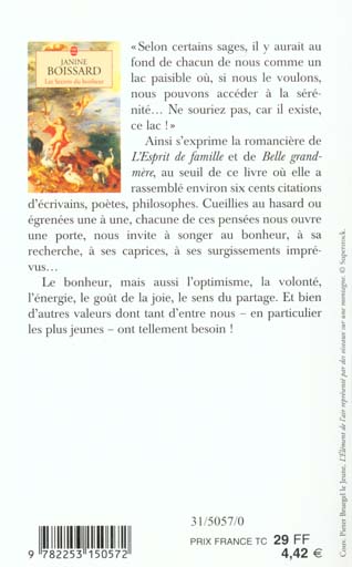 Back cover of Les secrets du bonheur