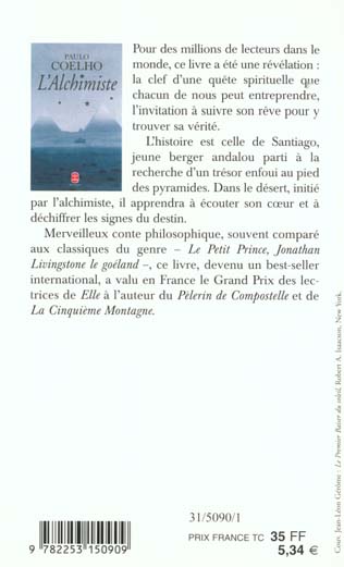 Back cover of L'alchimiste