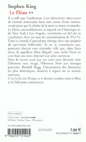 Back cover of Le fléau Tome 2