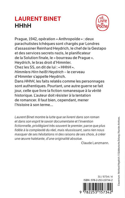 Back cover of HHhH                     (PRIX GONCOURT DU PREMIER ROMAN 2010 ; PRIX DES LECTEURS DU LIVRE DE POCHE 2011)