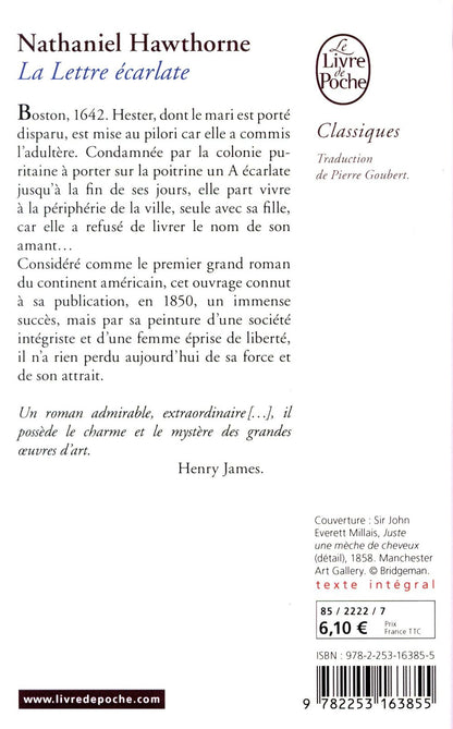 Back cover of La lettre écarlate