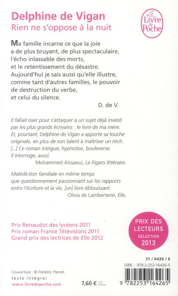 Back cover of Rien ne s'oppose à la nuit