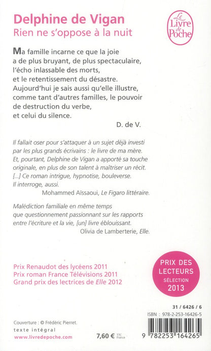 Back cover of Rien ne s'oppose à la nuit