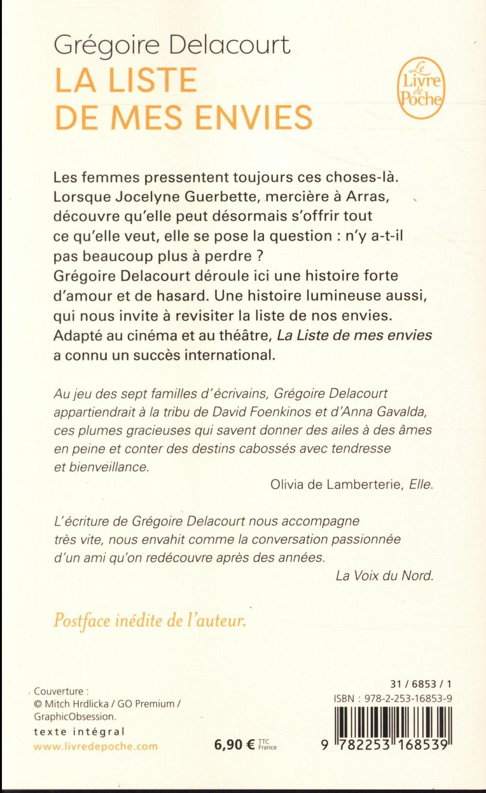Back cover of La liste de mes envies                     (postface inédite de l'auteur)