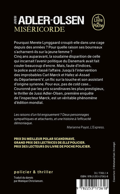 Back cover of Les enquêtes du département V Tome 1 : Miséricorde                     (grand prix des lectrices Elle policier)