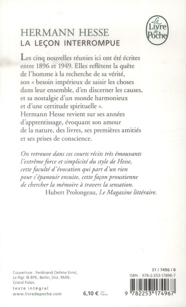 Back cover of La leçon interrompue