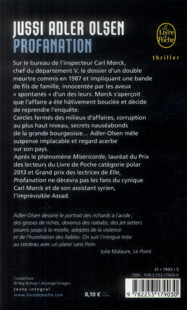 Back cover of Les enquêtes du département V Tome 2 : Profanation