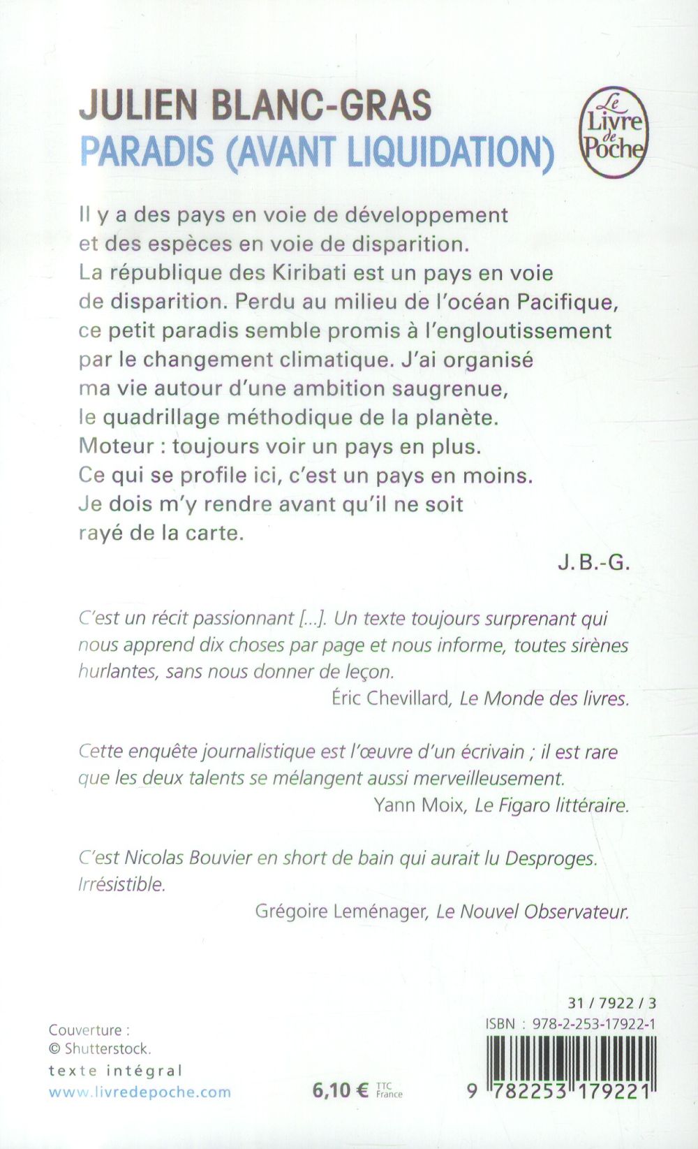 Back cover of Paradis (avant liquidation)