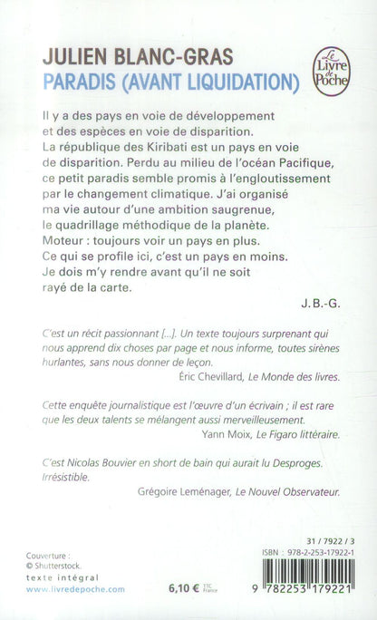 Back cover of Paradis (avant liquidation)