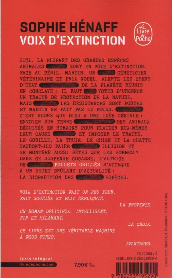 Back cover of Voix d'extinction