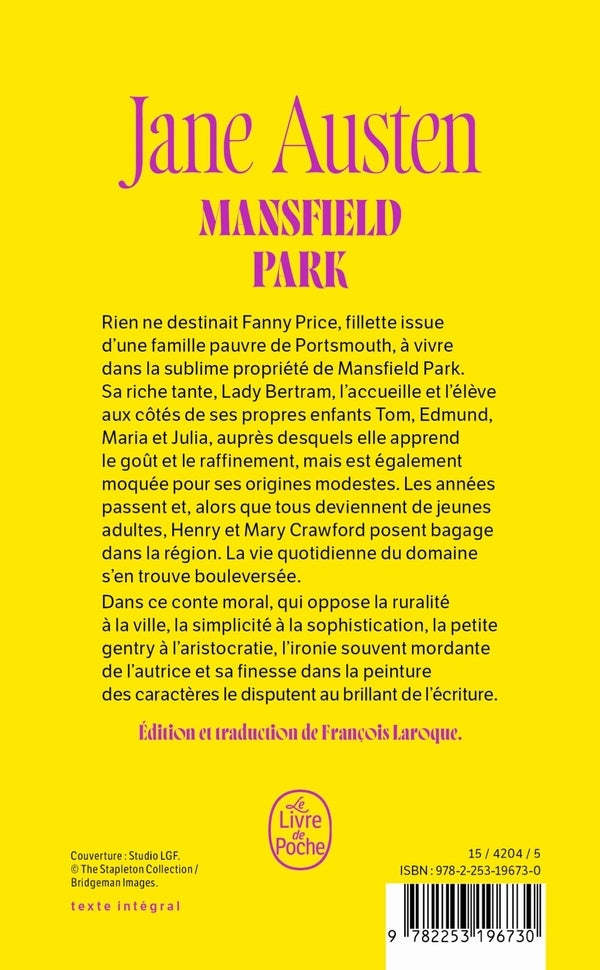 Back cover of Mansfield Park