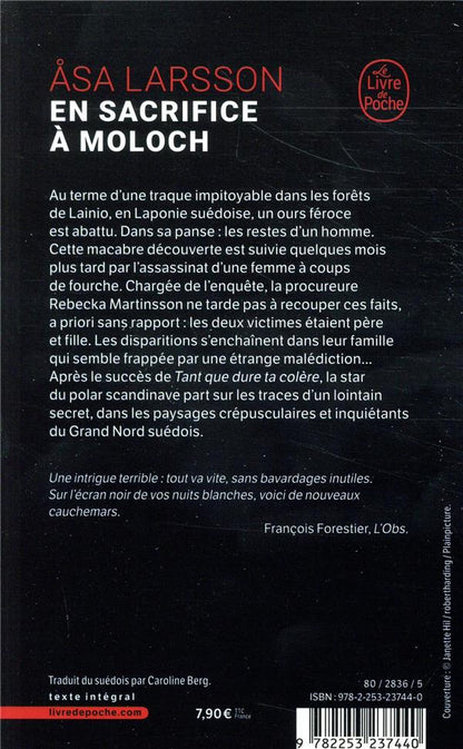 Back cover of En sacrifice à Moloch