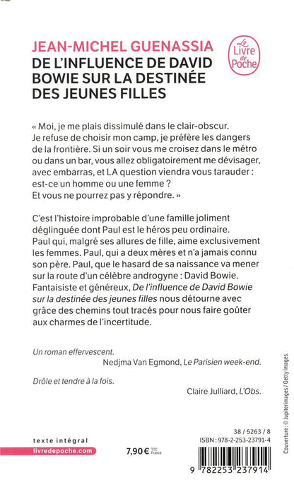 Back cover of De l'influence de David Bowie sur la destinée des jeunes filles