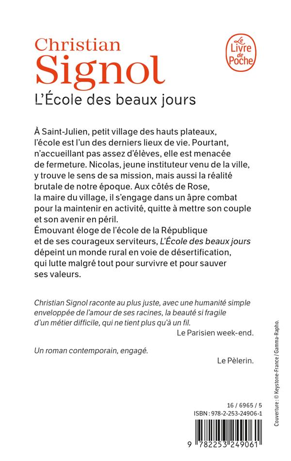 Back cover of L'École des beaux jours