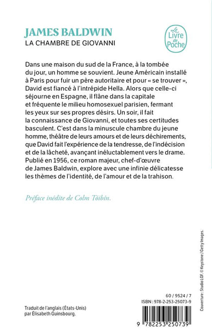Back cover of La Chambre de Giovanni                     (Préface de Colm Tóibin)