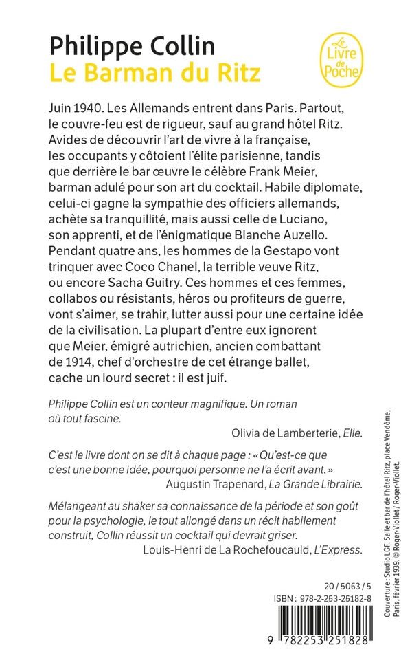 Back cover of Le Barman du Ritz