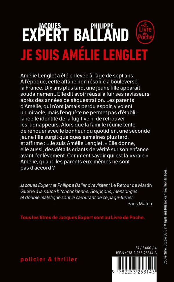 Back cover of Je suis Amélie Lenglet