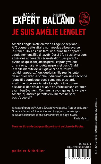 Back cover of Je suis Amélie Lenglet