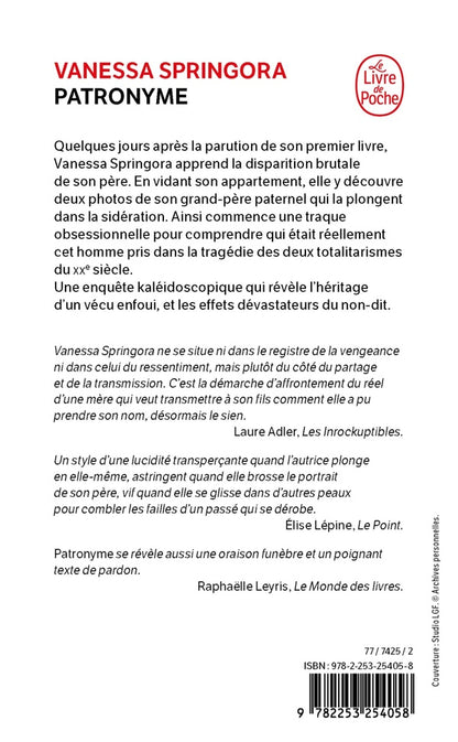 Back cover of Patronyme
