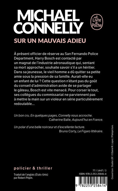 Back cover of Sur un mauvais adieu