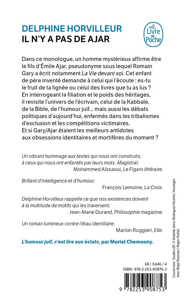 Back cover of Il n'y a pas de Ajar : Monologue contre l'identité
